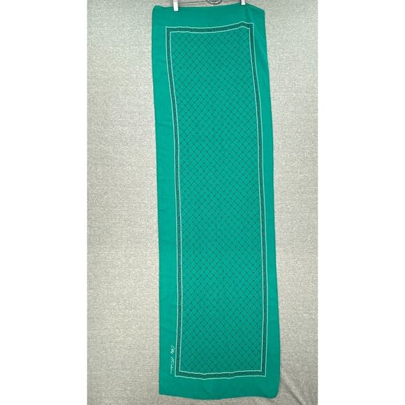 Effy Hematian Silk Scarf Womens Green Oblong Rectangular Logo Patterned Classic - Picture 1 of 9